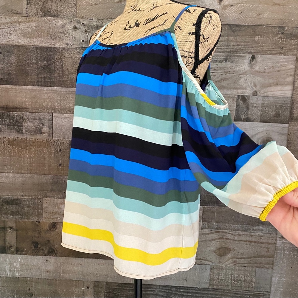 New York & Company striped cold shoulder top